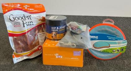 Small Dog Bundle - Good 'n' Fun Treats, Hip & Joint Chews, Chuckit! Toy, YIMEIS Harness & Leash