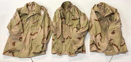 (3) Golden Mfg M65 Field Jackets Small Regular, 3-Color Desert, NSN 8415-01-325-6439, DCU Camo