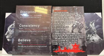 Motivational Wall Art Poster Set - Animal Quartet, Samurai Rules, Discipline Consistency Quotes