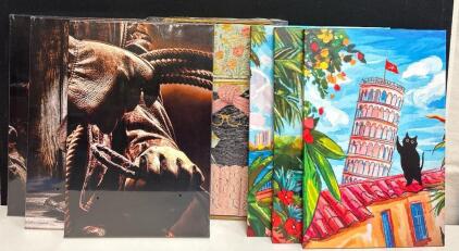 Canvas Wall Art Sets, 16x24" Panels, Western Cowboy and Cat World Landmark Themes, Yaneiro, Framed/Unframed