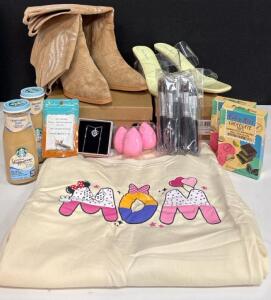 Mother's Day Gift Bundle &ndash; Size 11 Boots & Sandals, Sweatshirt, Necklace, Coffee, Chocolate, Brushes