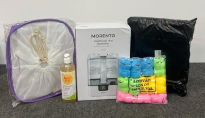 Morento MFH001 Humidifier, Burt's Bees Baby Shampoo, Crib Rail Covers, Hamper, 12 Squeeze Toys