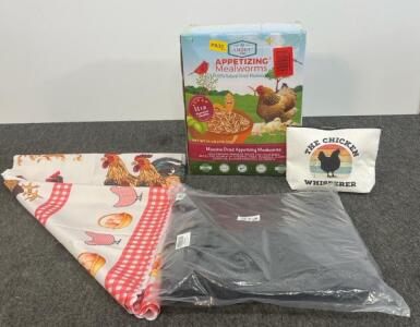 Poultry Bundle: 11 lb Amzey Mealworms, Chicken Whisperer Pouch, Tablecloth, Shade Net Included