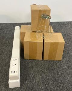 Adjustable Power Strip with USB Ports & 3 Outlets, 4 Metal Lamp Guard Bulb Cages, Clamp Mount