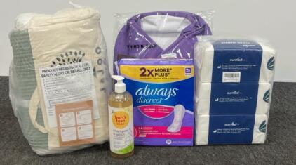 Cal-Ko Baby Lounger w/ Bag, Burt&rsquo;s Bees Shampoo, Always Liners, Face Towels, Laundry Tote Bundle