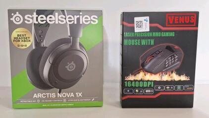 (1) SteelSeries Arctis Nova 1x Wired Headset & (1) UtechSmart Venus Gaming Mouse RGB Wired, 16400 DPI High Precision Laser Programmable MMO Computer Gaming Mouse