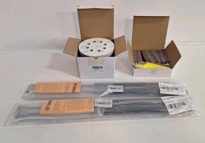 (2) 2-Packs Of 19.02-Inch - Ball Socket Lift Supports & (1) 100-Count Box Of Assorted Grit Hook & Loop 5" Sanding Disks, (1) Micro Sanding Set W/ Handle & Assorted Grit Paper