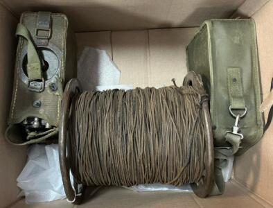 Military Field Telephone Set with Two Units, Canvas Pouches, Large Communication Wire Spool
