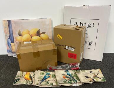 Complete Kitchen & Decor Set &ndash; 100+ 16oz Plastic Soup Containers, 15 Glasses, Wall Art, Towels, Tongs