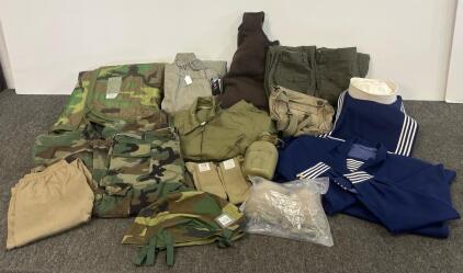 Large Mixed Lot Military Surplus Clothing (medium)Gear &ndash; Russian & US Navy, Woodland BDU, Poncho Liner