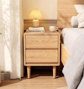 Solid Wood Nightstand Natural Night Stand with Drawers