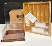 Kitchen Edge Bamboo Drawer Organizer, Cake Stand with Acrylic Cover, Acrylic Cutting Board with Lip And Presto Paper Towels