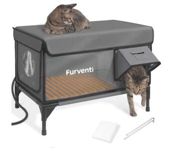 Outdoor Heated Cat House in Winter