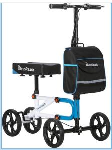 BlessReach WB-2111 Knee Walker, 300lb Capacity, 8" Wheels, Adjustable Height, Bag Included, Blue