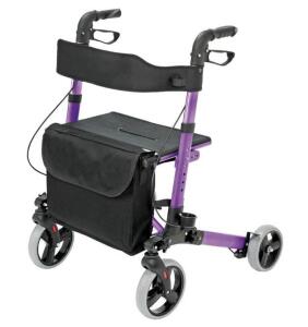 Hennmii GMS GR08 Series Rollator Walker, Aluminum, Purple, 8" Wheels, Foldable, 300 lb Capacity