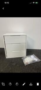 Modern White 3-Drawer Nightstand Chest, 19"x16"x24", Handle Cutout, Tapered Legs, Hardware Included