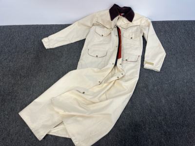 Full-Length Canvas Duster Coat, Snap Front, Corduroy Collar, 4 Pockets, Cream/Off-White