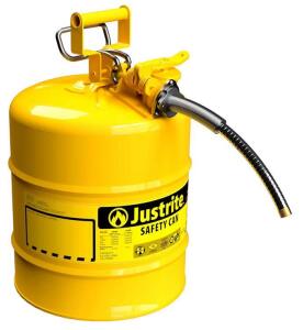 Justrite 7250220 Type II Safety Can, 5 Gal Capacity, Yellow, Galvanized Steel, Flexible Spout