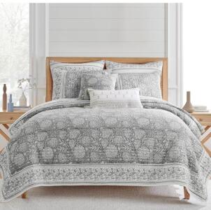 Levtex Home Adare Taupe Full/Queen Quilt Set, 88x92", 2 Shams, 100% Cotton, Floral Pattern