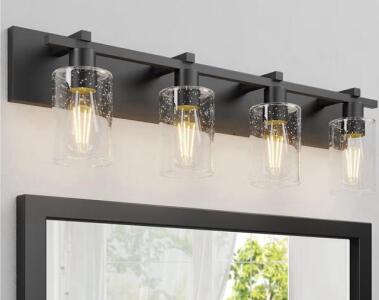 Bathroom vanity light, hanging folding storage box, marble peel and stick tile, 4-piece bathroom towel rack