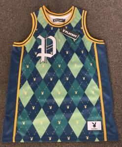 Playboy Argyle Basketball Jersey Large Blue/Green, Pullover, Number 1, New With Tags