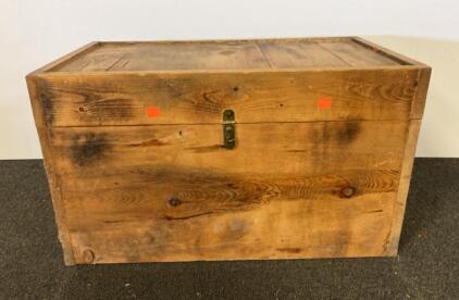 Rustic Pine Wooden Storage Chest With Rope Handles, 25x15x15", Metal Latch Closure