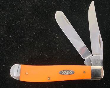 Case XX 4207 SS Mini Trapper Pocket Knife, Orange Synthetic Handle, Two Blades, 1993 USA