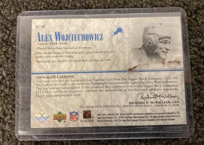 2002 Upper Deck SP Legendary Cuts Alex Wojciechowicz Cut Signature Autograph Card LC-AW, Detroit Lions