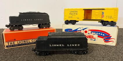 Lionel 6466W Lionel Lines O Gauge Coal Tenders & 9203 Union Pacific Boxcar With Original Boxes