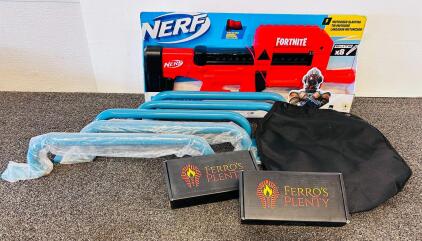 Survival Kit Lot: 2 Ferro&rsquo;s Plenty Fire Starters, Nerf Fortnite SMG, 4 Blue Handles, Soft Pouch (100% of proceeds from this Item will be donated to Vibrant Life School &mdash; your purchase directly supports local education!)