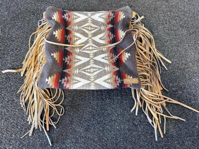 Southwest Tribal Wool & Leather Fringe Shoulder Bag, MG Patch, 15"x12" Zip Top (100% of proceeds from this Item will be donated to Vibrant Life School &mdash; your purchase directly supports local education!)