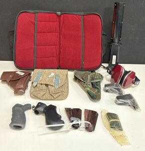 Pistol Holsters, Grips, Magazine, Red/Black Ear Protection & Handgun Case