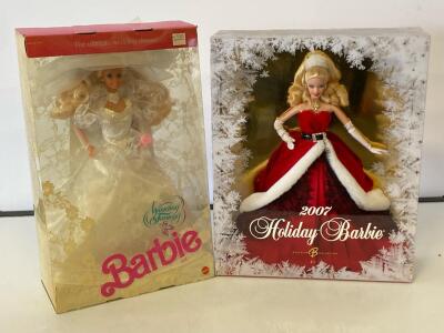 Holiday Barbie 2007 Collector Edition & 1989 Wedding Fantasy Barbie Doll, Mint In Boxes
