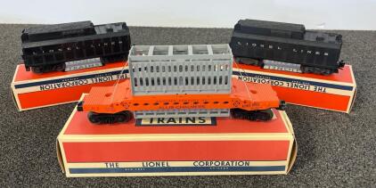 Lionel O Scale ACMX 6519 Allis-Chalmers Flat Car W/ Load & 2 Lionel Lines Coal Tenders W/ Boxes