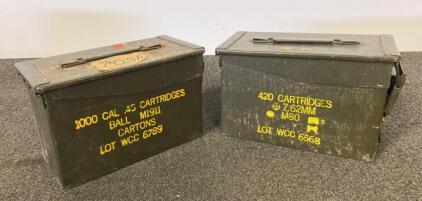 Military Surplus Steel Ammo Cans, .45 Caliber & 7.62mm Cartridge Markings, Lot WCC 6789, 6568