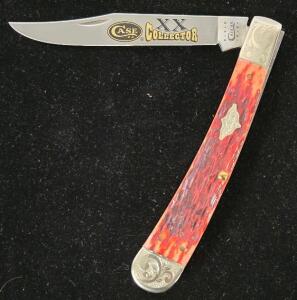 Case XX Collector Red Jigged Bone Folding Knife, Clip Point Blade, Serial #115, Engraved Bolsters