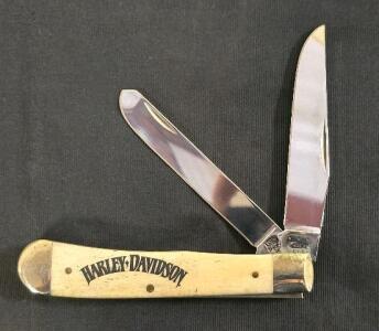 Case XX 6254 Trapper Harley-Davidson Folding Knife, Bone Handle, 2 Blades, Original Box, USA