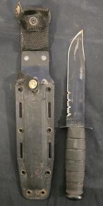 KA-BAR 1211 Serrated 7" Fighting/Utility Knife, 1095 Steel, Black Kraton Handle, USA