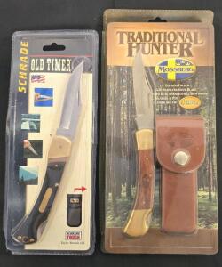 Schrade Old Timer 60TCP & Mossberg MO110 Folding Knives, 4" Blades, Sheaths, Factory-Sealed