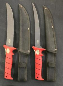 Bubba Blade 9" Tapered Flex & Stiffie Fillet Knives W/ Sheaths, Red Non-Slip Handles