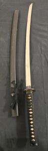 Katana Sword, Polished Blade, Decorative Samurai Tsuba, Black Saya And Wrapped Handle