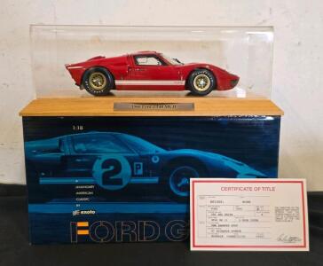 Exoto 1:18 1966 Ford GT40 Mk II Diecast Model Car, Red/White, Opening Parts, Display Case, COA