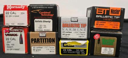 Bulk Lot .22 Cal (.224") Rifle Bullets &ndash; Hornady/Nosler/Speer, V-MAX, Ballistic Tip, 40-60gr