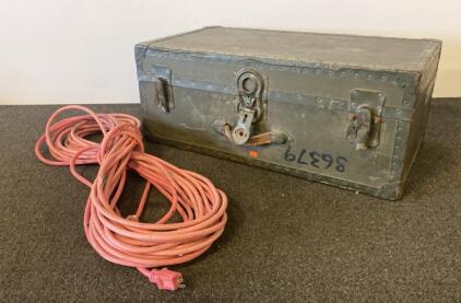 Military Steel Storage Trunk Footlocker, 30"x16"x13", Olive Drab, Serial 96379, Triple Latch