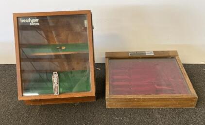 Kershaw & Buck Vintage Wooden Store Display Cases, Glass Front, Original Branding/Hardware, ~1980s