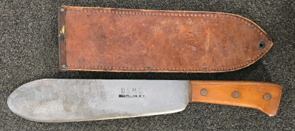 WWII USMC Bolo Knife M1942 By Chatillon N.Y. W/ Leather Sheath, 17" Overall