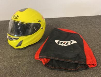 BILT Full-Face Motorcycle Helmet, Hi-Viz Yellow, DOT, Quick-Release, W/ Helmet Bag (S)