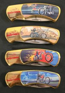 David Mann Easyriders Folding Knife Set &ndash; Gold Tone, Lockback, Collector&rsquo;s Art Series (4 Knives)