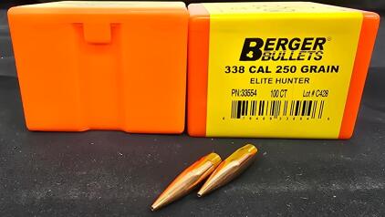 Berger Elite Hunter .338 Cal 250 Grain Hybrid Rifle Bullets, One Seal Box And One Partial