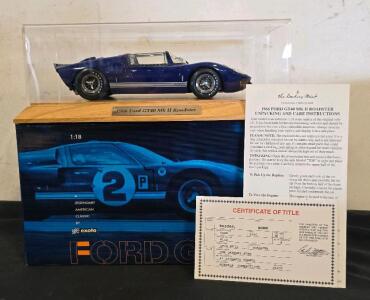 Danbury Mint 1:18 1966 Ford GT40 Mk II Roadster Blue Diecast Model, Display Case & Docs